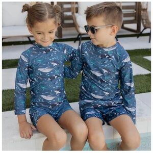 Current Tyed 3T one piece Navy Whale Print Rash Guard Swimsuit - never worn